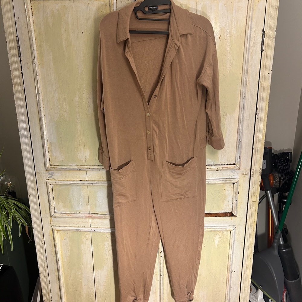 Tan Button-Up Jumpsuit